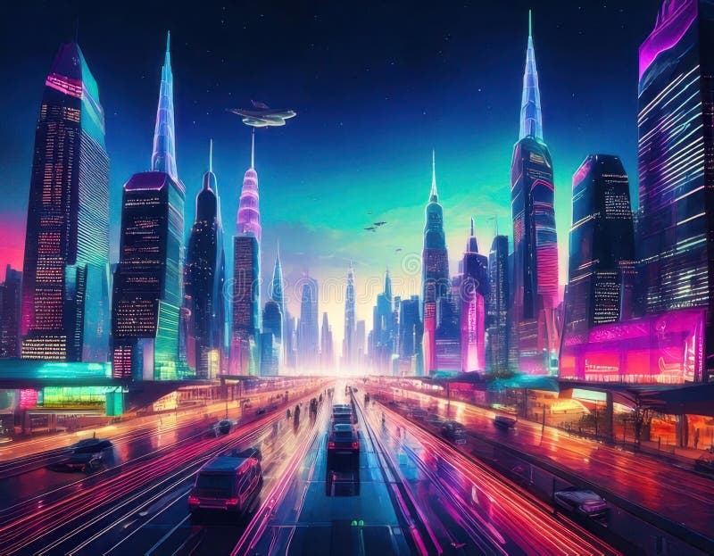 Bakgrund till en futuristisk metropolis royaltyfri illustrationer