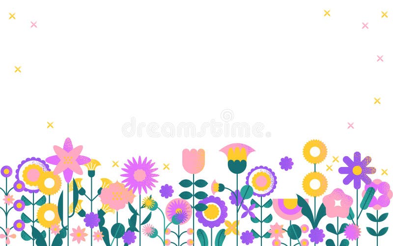 Bakgrund till fältkantlinje. Geometric floral vårsommarträdgårdsbanderoll med blommande växter abstrakt blomning stock illustrationer