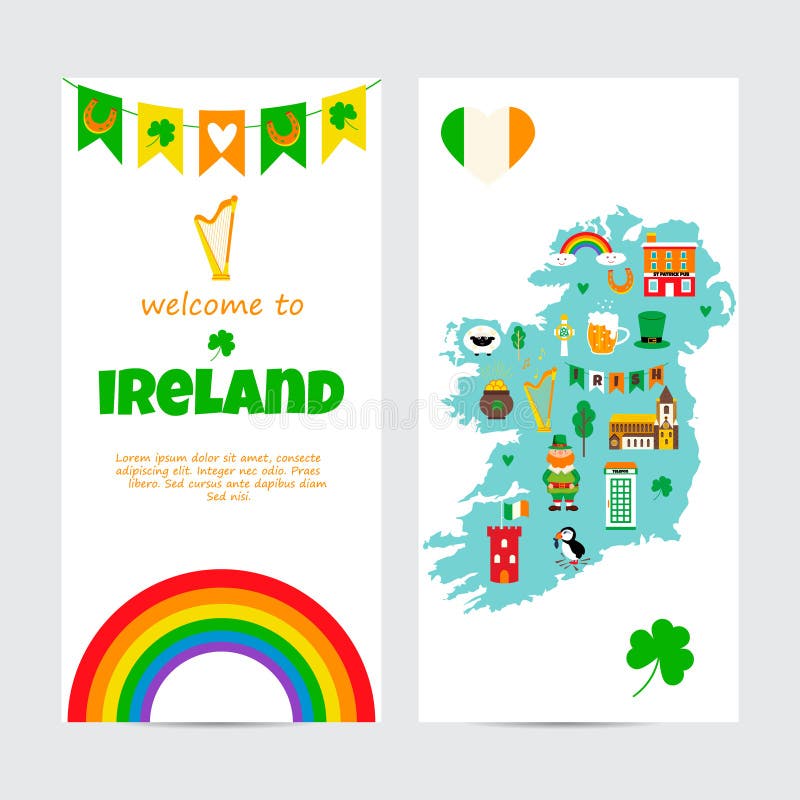 Bakgrundsmall med den turist- översikten av Irland med gränsmärken, symboler och text royaltyfri illustrationer Bakgrundsmall med den turist- översikten av Irland med gränsmärken, symboler och text royaltyfri illustrationer