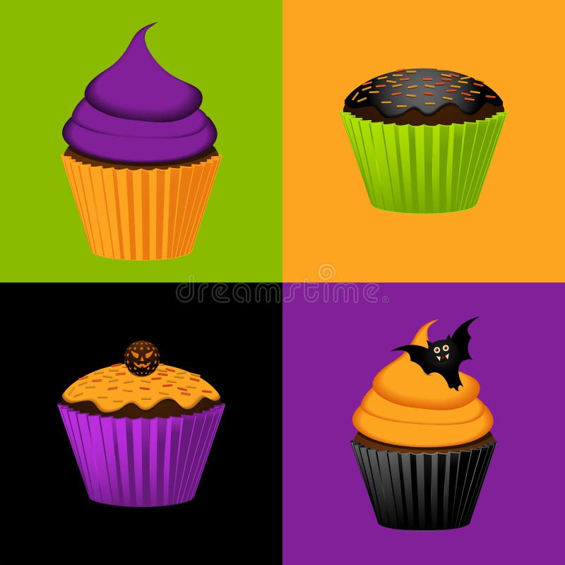 Vibrant halloween cupcakes and brighly coloured square backgrounds. Vibrant halloween cupcakes and brighly coloured square backgrounds