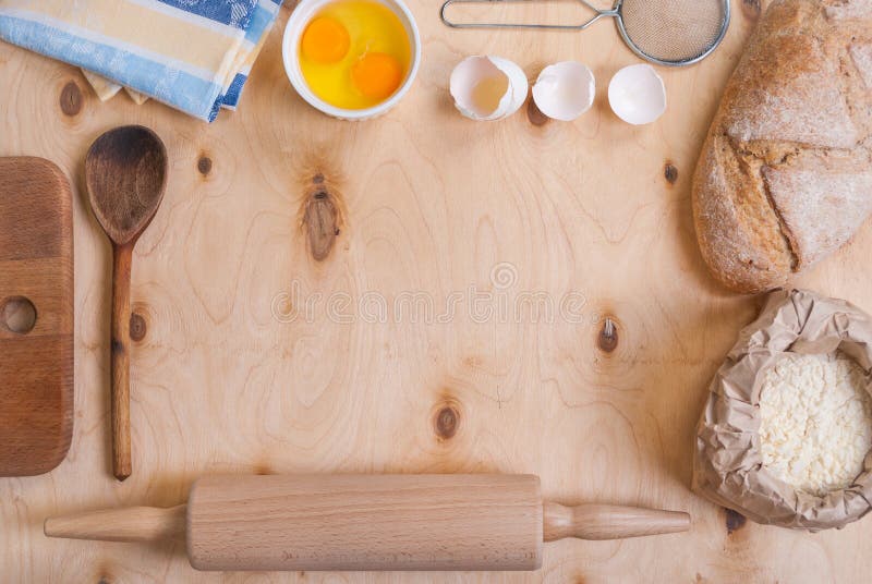 Baking Background With Cutting Board Eggshell Flour Baking Background With Cutting Board Eggshell Flour