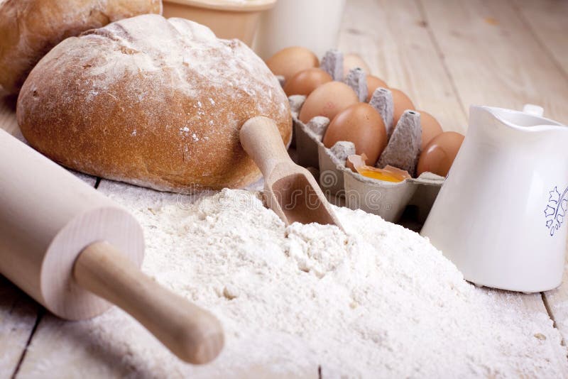Baking Bread at Home. Wholemeal Dough Lies in Bread Pan Stock Photo