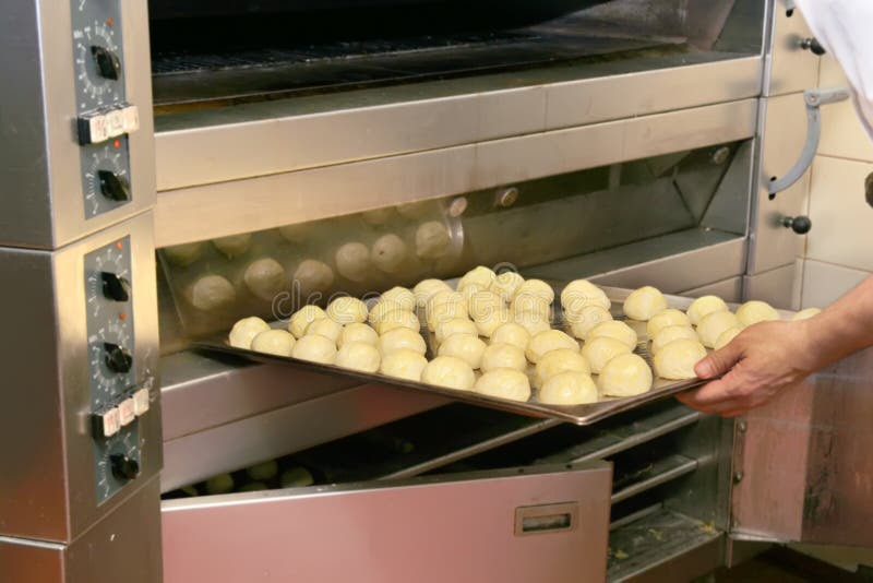 Baking bread on oven in pastry