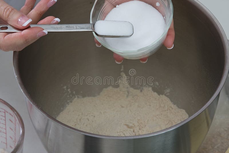 Baking Bread Adding Ingredients Stock Photo Image of bread, flour