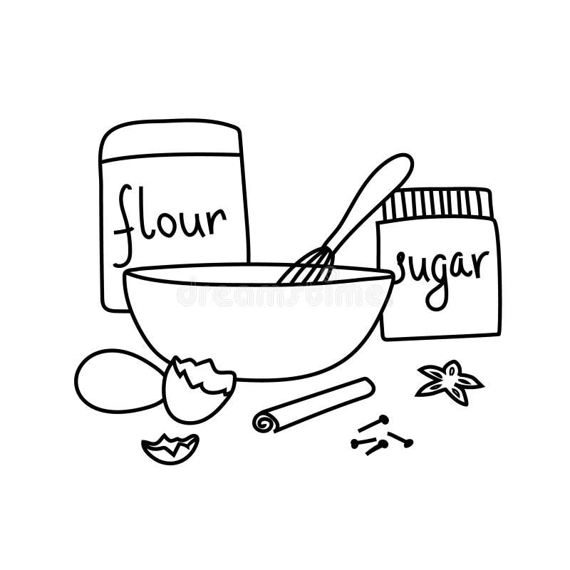 Dough preparation mixing ingredients in bowl Vector Image