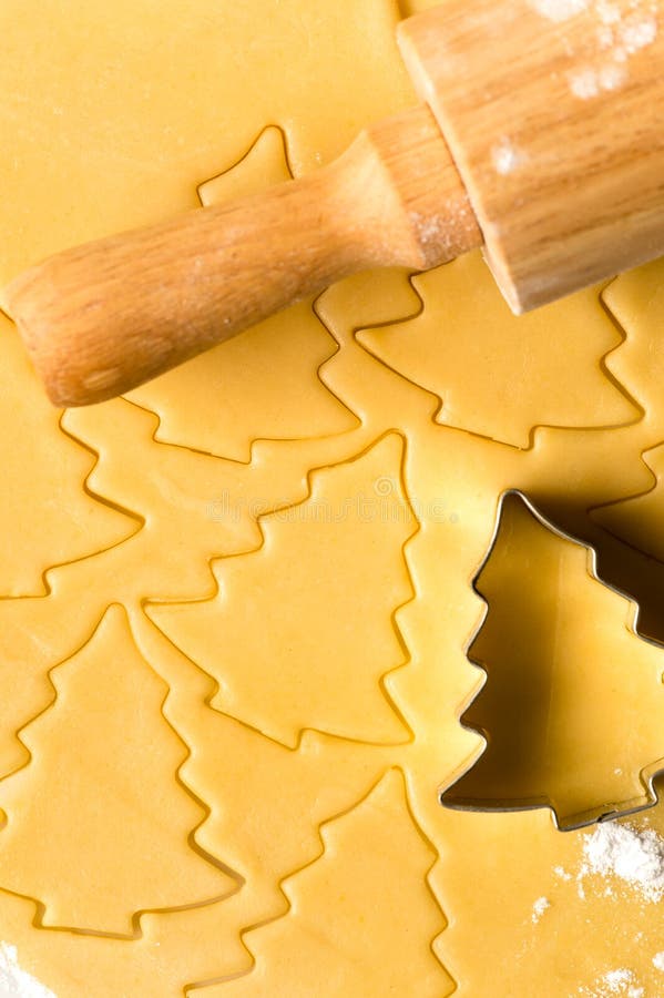 Baking Christmas Cookies Dough Rolling Pin Stock Image Image of