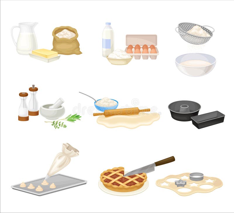 Baking Process with Flour Sieving and Mixing Ingredients for Dough