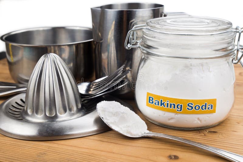 Baking Soda Effective Polish Of Metal Kitchenwares. Stock Photo Image