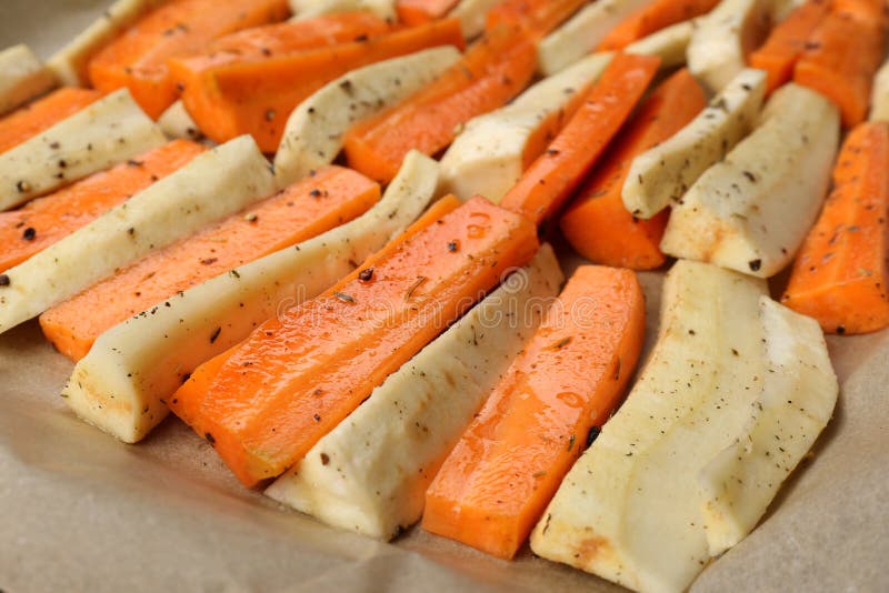 Baking Tray with Parchment, Parsnips and Carrots, Closeup Stock Image Image of nutrient