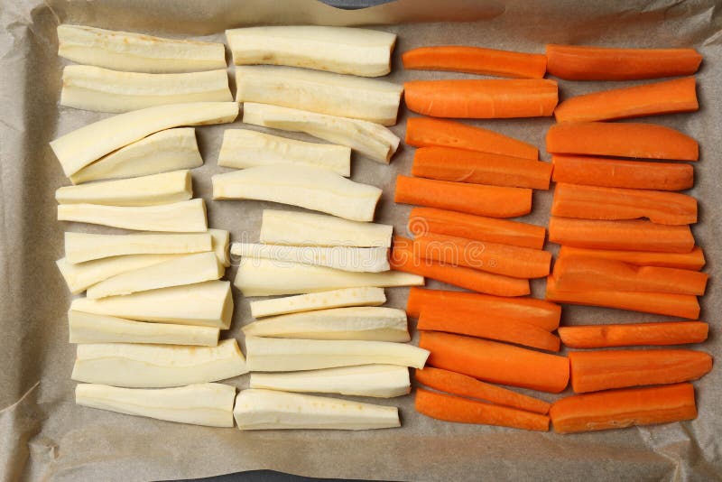 Baking Tray with Parchment, Parsnips and Carrots, Top View Stock Image Image of cuisine, fresh
