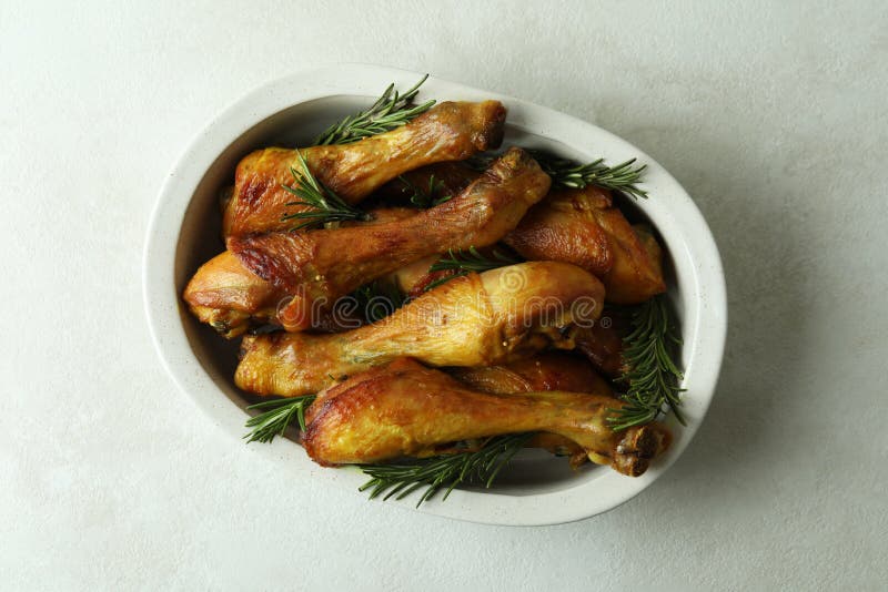 Baking Tray with Roast Chicken Drumsticks on White Textured Background Stock Photo Image of