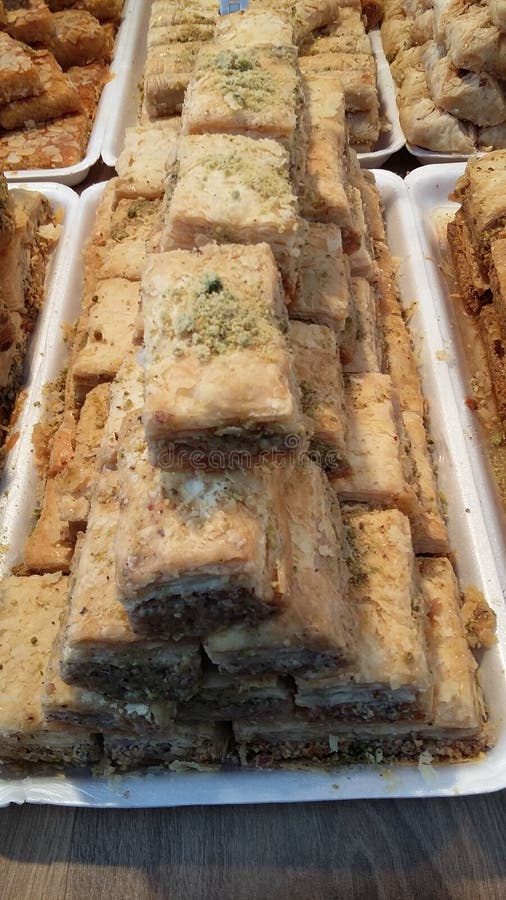 Tray of baklava on a market stall