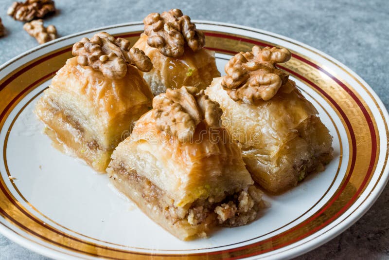 Turkish Traditional Dessert Baklava with Walnuts. Dessert Concept. Turkish Traditional Dessert Baklava with Walnuts. Dessert Concept.