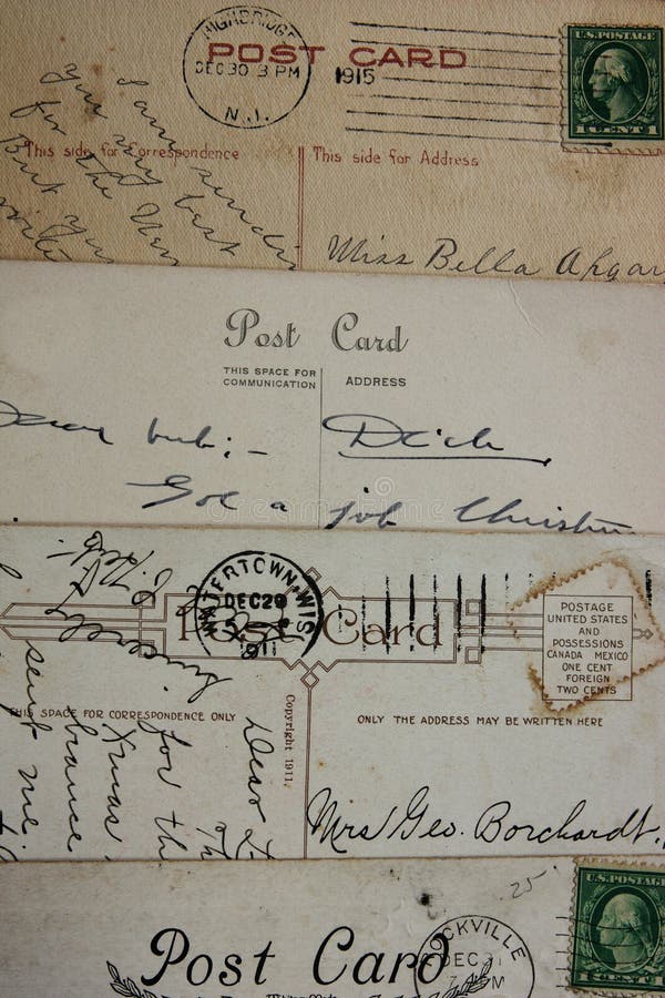 Reverse side of an old post cards, circa 1915. Reverse side of an old post cards, circa 1915.