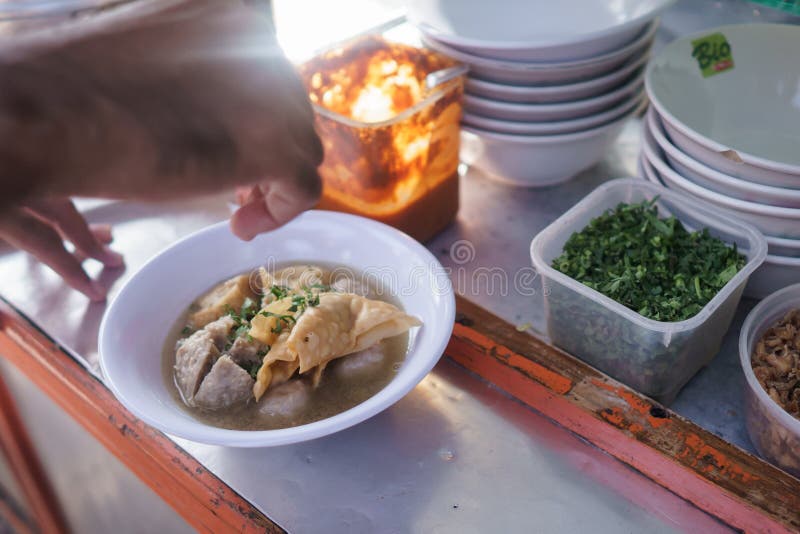 Bakso. indonesian famous meatball street food with soup and noodle. Bakso. indonesian famous meatball street food with soup and noodle