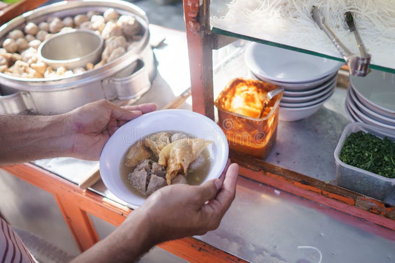 Bakso. indonesian famous meatball street food vendor with soup. Bakso. indonesian famous meatball street food vendor with soup