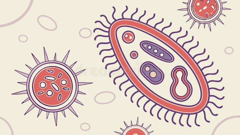 Bakteriecellernas mikroskopiska biologiillustrationsvektor Generativ AI stock illustrationer