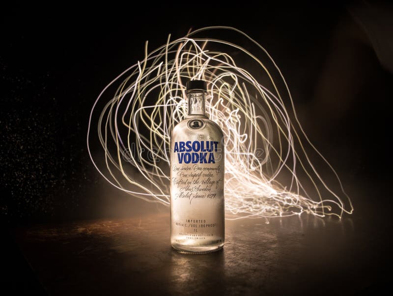 BAKU, AZERBAIJAN - FEB 09, 2020: Absolut Vodka is a brand of vodka, produced near Ahus, in Sweden. Owned by French group Pernod