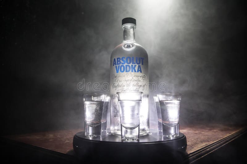 BAKU, AZERBAIJAN - FEB 09, 2020: Absolut Vodka is a brand of vodka, produced near Ahus, in Sweden. Owned by French group Pernod