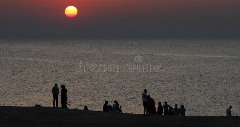 Baku, Azerbaijan - July 29, 2020: Beautiful sunset over the Caspian Sea