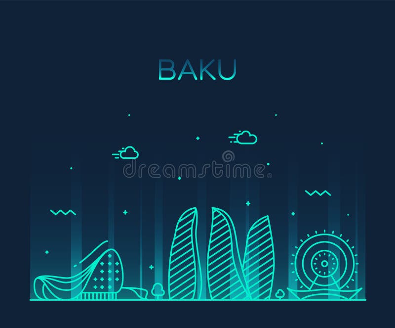 Baku skyline Azerbaijan vector city linear style stock illustration Baku skyline Azerbaijan vector city linear style stock illustration