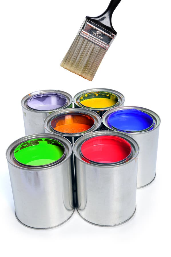 Balai et bidons de peinture photographie stock libre de droits Balai et bidons de peinture photographie stock libre de droits