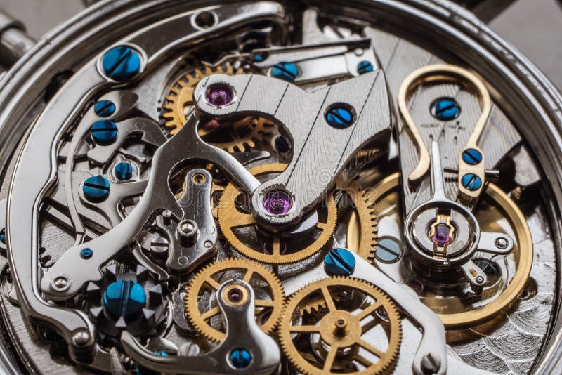 Balance and Spring on Chronograph Mechanical Watch Movement Stock Image