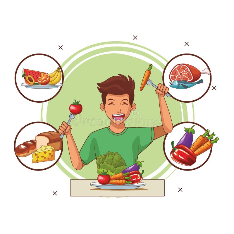 Balanced diet young man stock vector. Illustration of life - 136913961