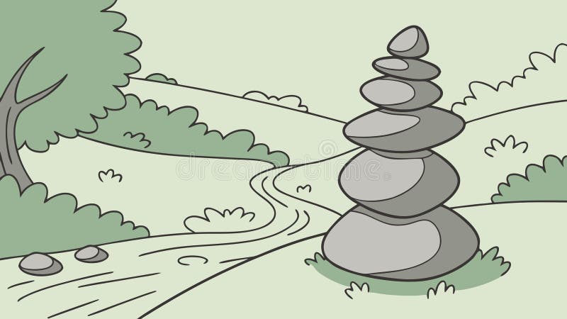 A balanced stack of stones in a peaceful landscape, vector design Generative AI vector illustration