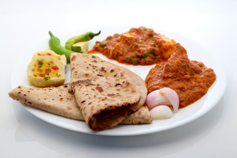 A Balanced Vegetarian Indian Food Plate Or Thali Stock Photo Image of lemon, bowl 182689150