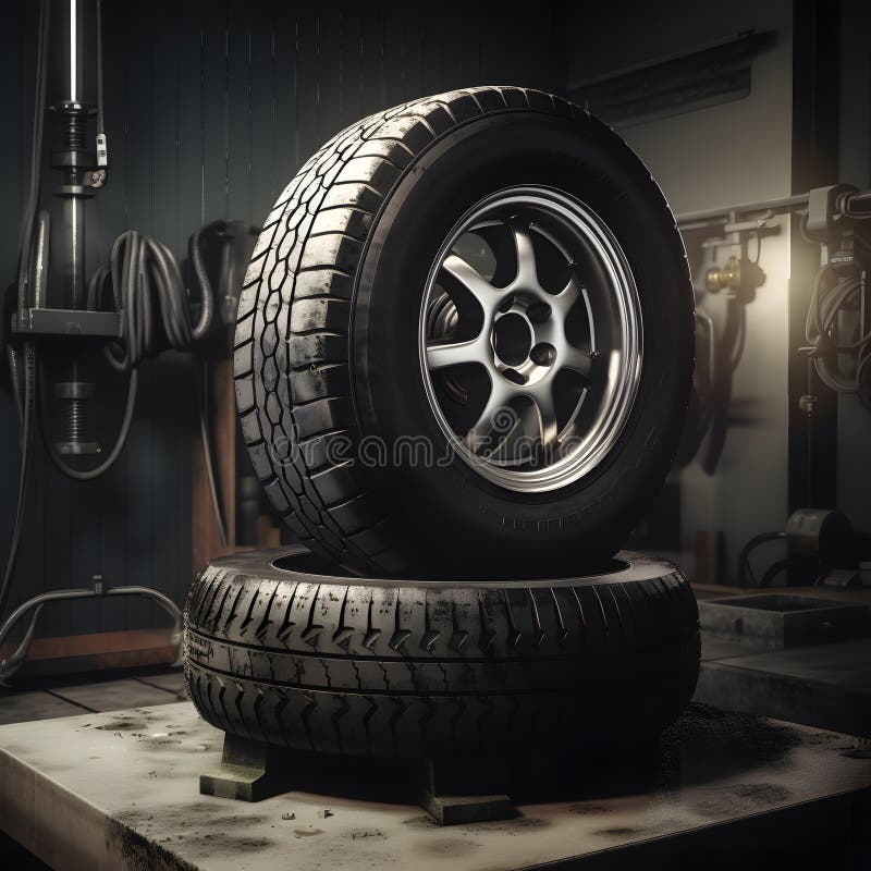 Balancing Tires on a Car Using a Tire Balancing Machine a Generative AI Stock Illustration