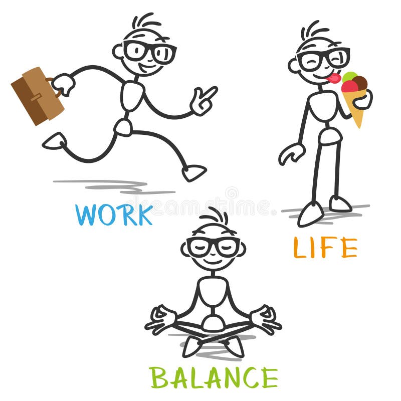 Balanza de la vida del trabajo del hombre del palillo del vector stock de ilustración Balanza de la vida del trabajo del hombre del palillo del vector stock de ilustración