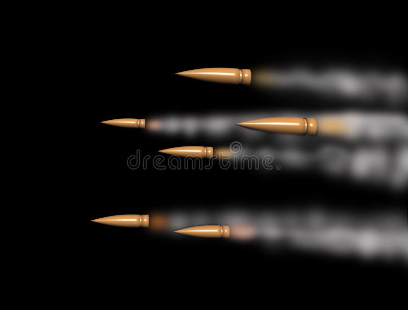 Balas do rifle que apressam-se com fuga do fumo ilustração stock Balas do rifle que apressam-se com fuga do fumo ilustração stock