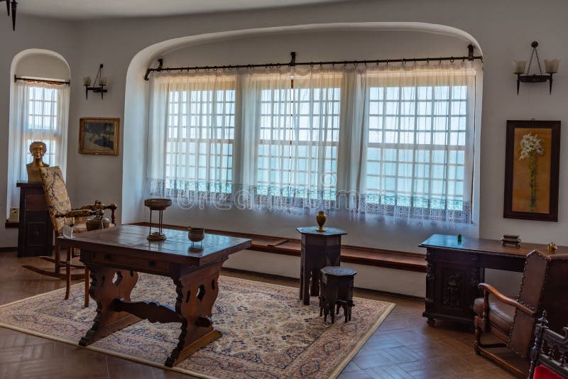 BALCHIK, BULGARIA, JULY 13, 2019: Interior of palace of Queen Maria in Bulgarian city Balchik