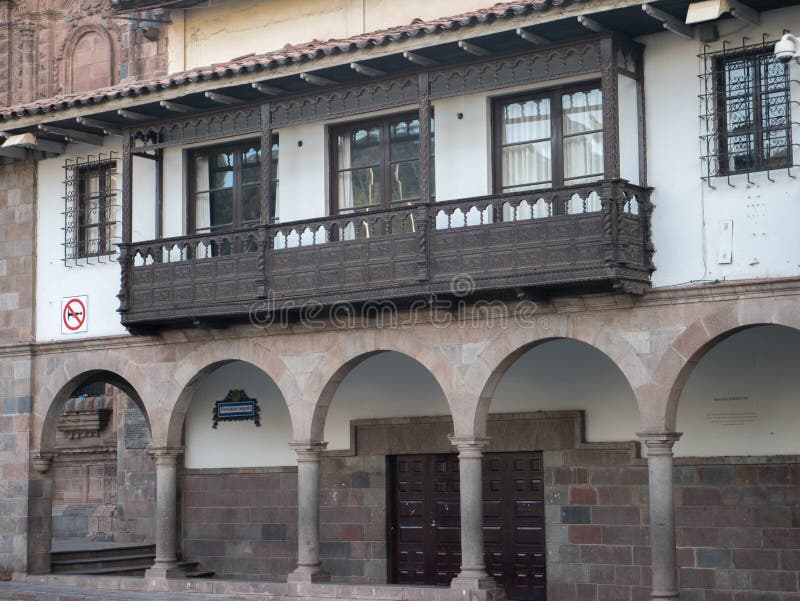 Balcones de Conlonial en Cusco, Perú fotos de archivo libres de regalías Balcones de Conlonial en Cusco, Perú fotos de archivo libres de regalías