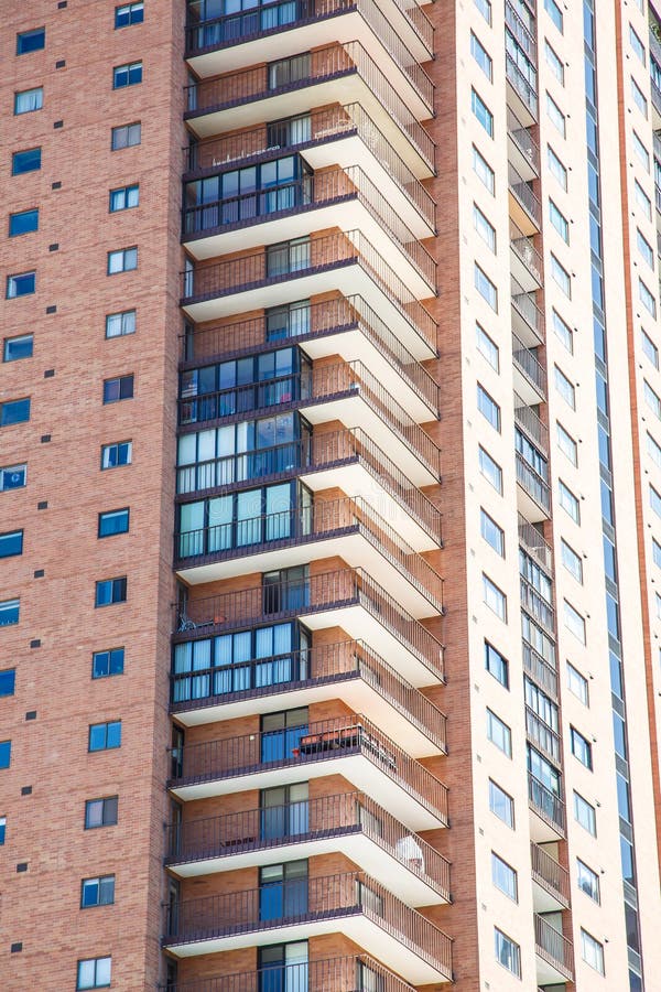 Balconies on Modern Brick High Rise Stock Photo Image of condo, blue