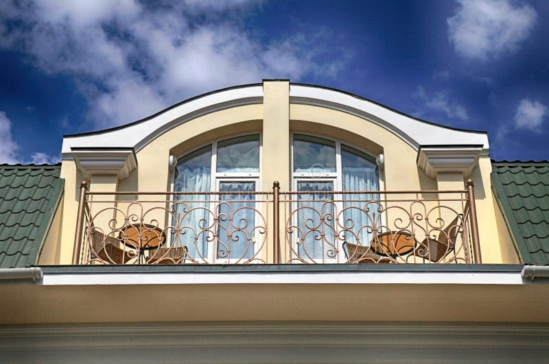 Balcony in attic floor of luxury mansion.