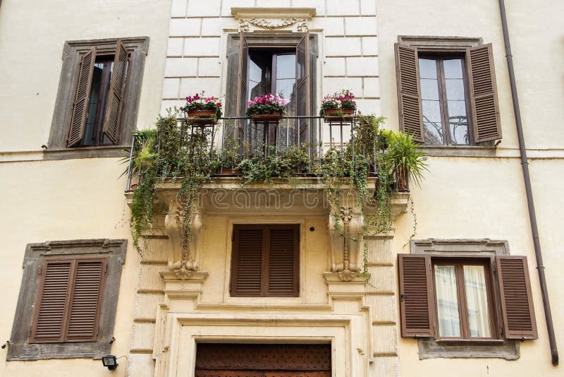 Balcony with Flowers in Rome Stock Photo Image of apartment