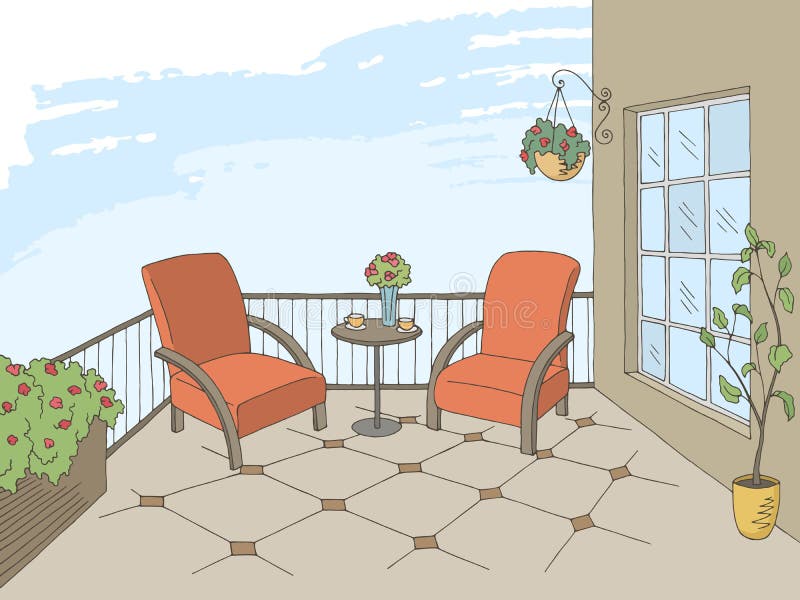 Balcony Exterior Graphic Black White Sketch Illustration Vector Stock