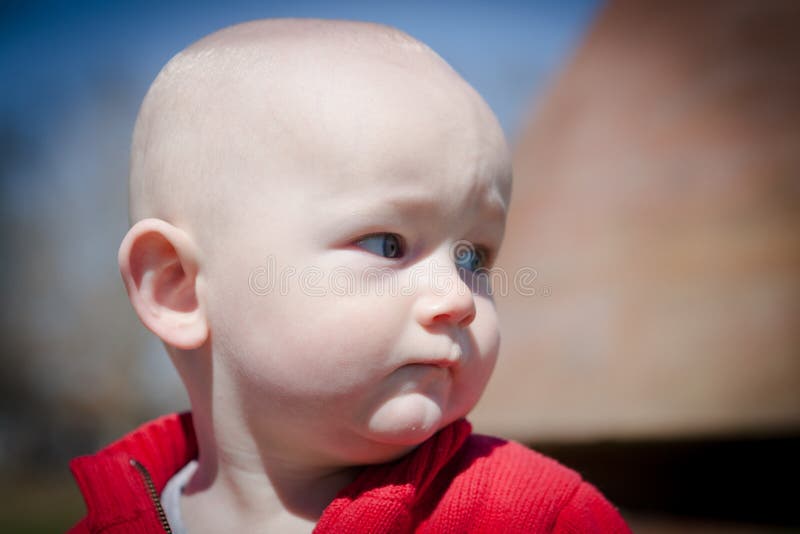 Bald Baby Looking To The Side Stock Image Image Of Chubby Young