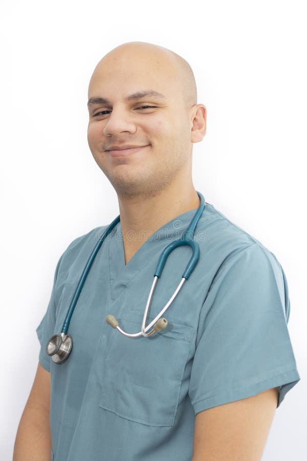 Bald Doctor with Medical Scrubs Stock Image Image of equipment