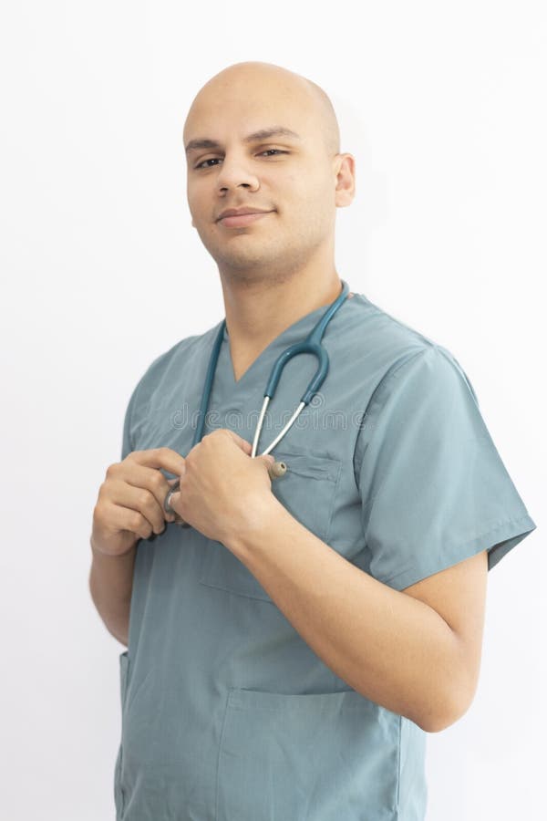 Bald Doctor with Medical Scrubs Stock Photo Image of male, equipment