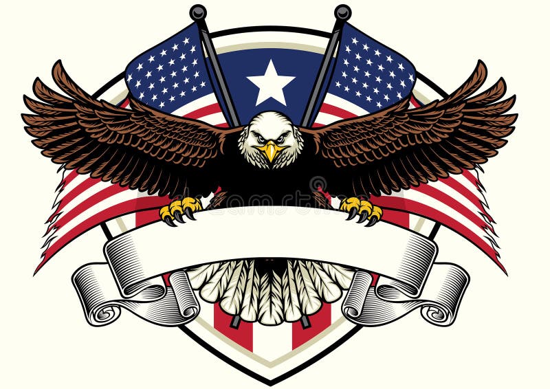 Bald Eagle Design Holding the Blank Ribbon with USA Flags Stock Vector