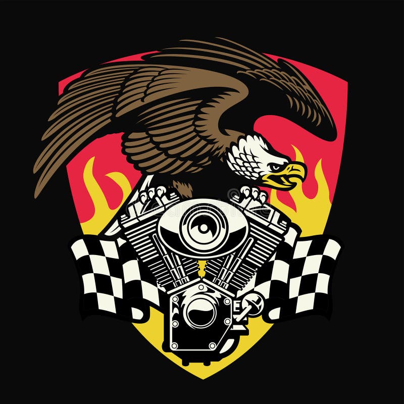 Bald eagle hold the motorcycle engine royalty free illustration