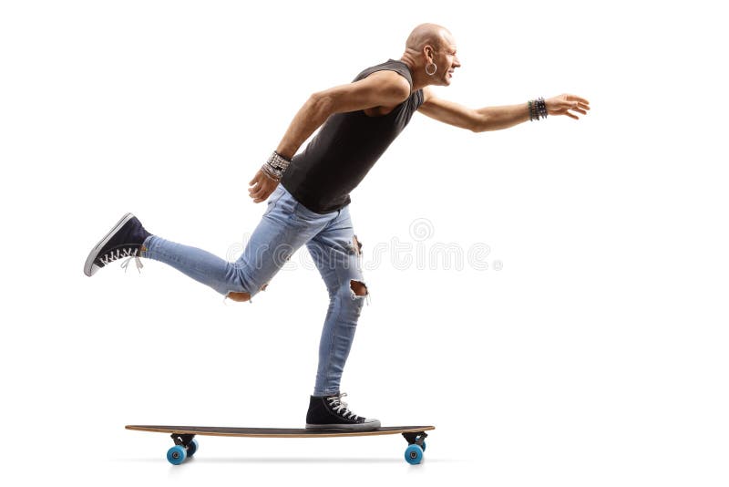 Bald Hipster Man Riding a Skateboard Stock Photo - Image of skater ...