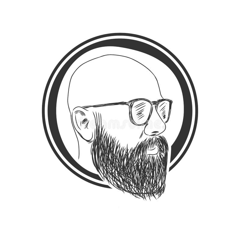 Editorial. bald man with beard, vintage style vector. 