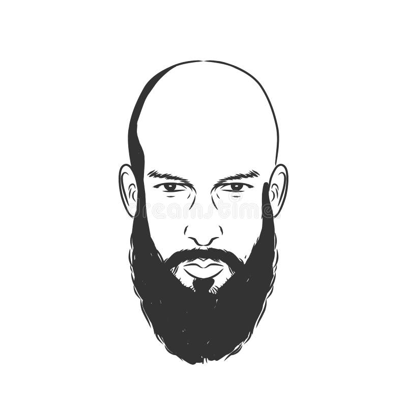 bald man with beard, vintage style vector stock illustration.