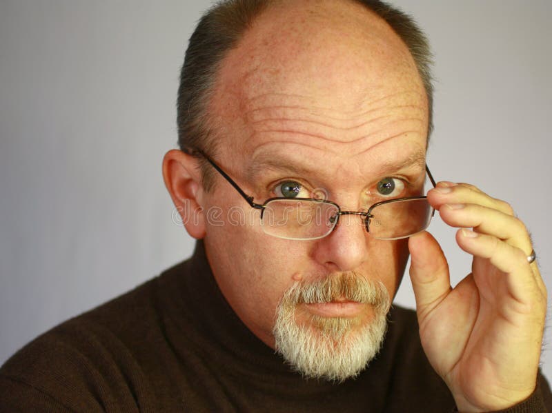 Bald man with glasses stock image. Image of person, mustache - 13342591