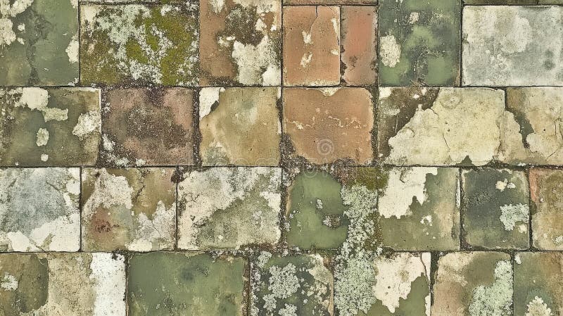 Baldosas de piedra con musgo y liquen en tonos tierra ilustración del vector