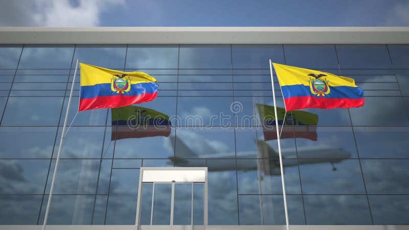 Bandeiras Do Equador E Das Nações Unidas Atrás De Peões No